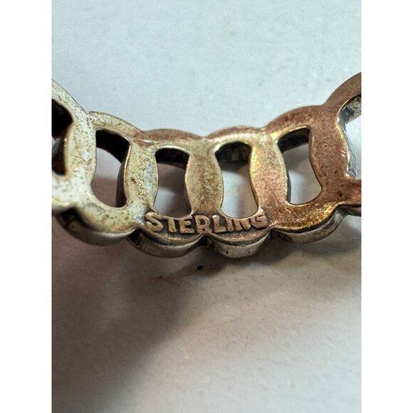 Estate Sterling Silver 925 Hoop Earrings Textured Links Design, 4.1g, Marked - Picture 5 of 8